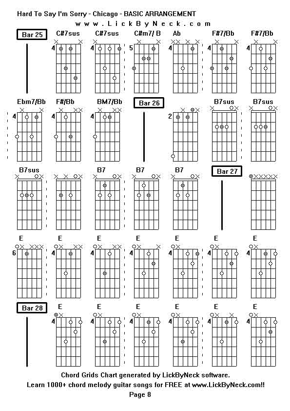 Chord Grids Chart of chord melody fingerstyle guitar song-Hard To Say I'm Sorry - Chicago - BASIC ARRANGEMENT,generated by LickByNeck software.